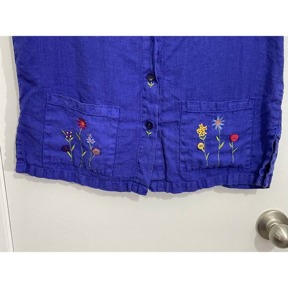 Vintage Donna Linen Dress Shirt Set Small Blue Embroidered Cottage Core Boho - Picture 8 of 11